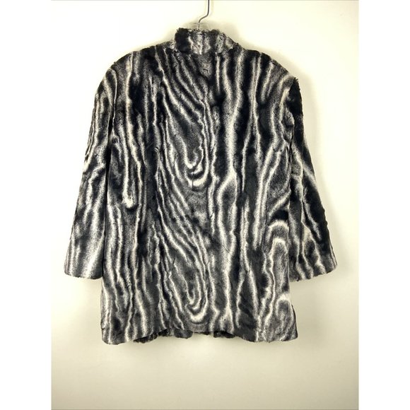 ALFRED DUNNER Grey Black Animal Print Faux Fur Coat 3/4 Sleeve Jacket Plus 18W - Picture 3 of 8